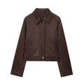 Veste courte femme en daim marron, style minimaliste avec col à revers élégant - XS / Café