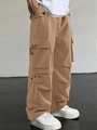 Pantaloni cargo parachute kaki da uomo con tasche multiple a patta e coulisse - S / Giallo Terra