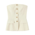 Women's cream white button-down vest and pleated trousers set in cotton blend fabric - XS / Tops