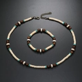 Set collana e bracciale stile boho con perle in legno beige e turchese - Set di Collana in Grani di Legno di Guscio di Cocco