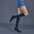 Knee-high socks with green and black horizontal stripes in a soft knitted fabric - One Size / Dark Green Thin Stripes
