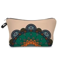 Close-up of mandala floral makeup bag with canvas texture and black wrist handle - Beige Green Orange Blue Mandala