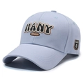 Light blue cotton baseball cap with letter embroidery and side label on white background - Adjustable / Light Blue