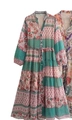 Boho-Kleid mit V-Ausschnitt, Langarm-Blumendruck in Pink, Grün und Lila Patchwork-Design - XS / Druck