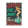 Retro Los Angeles Long Beach metal sign featuring a surfer girl catching the wave - 11540(02) / 20*30cm