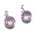 Elegant faceted round pink gemstone earrings with silver metallic hooks for women - Steel Base Pink