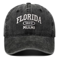 Berretto da baseball in cotone nero lavato con ricamo Florida 1822 Miami frontale - Nero