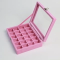 Portagioie rosa con 24 scomparti e coperchio in vetro trasparente per anelli - 24 Griglie / Rosa