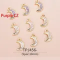 Macro shot of 10mm gold-plated crescent charms with purple cubic zirconia for DIY jewelry - Moon (10mm) / Purple