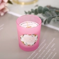 Pink frosted glass scented soy candle with floral label and golden-edged lid decoration - Lemon & Rose