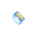 Blue marble resin titanium steel ring with gold-plated geometric inlay and beaded edges - Gold Blue