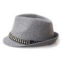 Grey wool felt fedora hat featuring a stylish black band with silver metal pyramid studs - Basic Rivet Style / Light Gray