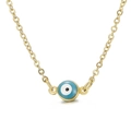 Gold stainless steel evil eye necklace with blue enamel pendant and fine O-chain - Dark Blue Evil Eye Style (KN198128-Z)