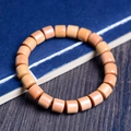 Minimalist light brown wooden barrel bead bracelet with natural grain and satin finish - New Mountain Sandalwood Barrel Beads / 8mm x 22 Pieces / Light Yellowish Brown