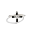 Anello a croce in argento sterling S925 con gemme nere e zircone su sfondo bianco - Taglia US 6 / Oro Bianco