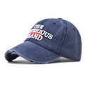 Gorra de béisbol de mezclilla lavada con bordado Mysterious Island en azul marino - Ajustable / Azul marino