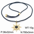 Collar con colgante de sol dorado con piedra negra y dimensiones 36x32 mm - Collar de cordón negro con colgante de sol dorado (KN288438-KFC)