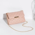 Quilted pink crossbody small square bag with diamond stitching and gold chain strap - Pink