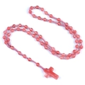 Pink translucent crystal beaded necklace with a matching cross pendant and woven cord - Watermelon Red (Synthetic)