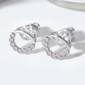 Silver retro round stud earrings with shimmering cubic zirconia and a central large gem - Silver (CJBE063 White Gold White Zirconia)