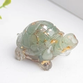 Green crystal turtle ornament with gold leaf foil inside for home and office decoration - Aventurine + Gold Foil