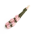 Pink and olive green handmade woven daisy keychain with gold metal lobster clasp - Pink