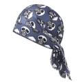 Dark blue pirate headscarf with white skull print and adjustable tie straps for sports - Skull Pattern No.4