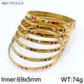 Set de siete brazaletes de acero inoxidable bañados en oro 18K con corazones de esmalte - Estilo de Esmalte de Corazón de 7 Piezas (KB117515-LO)