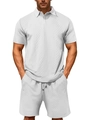Completo estivo da uomo bianco con polo e pantaloncini in tessuto a trama geometrica - S / Bianco