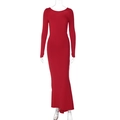 Front view of a red long sleeve slim fit maxi dress on a studio mannequin background - S / Red