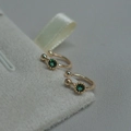 Vintage style gold double-layered ear cuffs with round emerald stones for non-pierced ears - Style 1809 Gold Blue Diamond Ear Clips - Pair