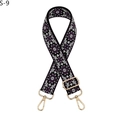 Detail of ethnic style purple woven bag strap with white geometric patterns and gold clips - S-9 Black Purple Flower