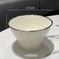 Minimalist creamy white ceramic bowl with elegant silver rim and 400ml capacity size - Silver Rim 5 Inch Bowl