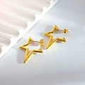 Elegant gold-plated star stud earrings featuring a hollow five-point star design with butterfly back - Hollow Pentagram Stud Style (EH371)