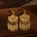 Bohemian gold long teardrop tassel earrings with intricate vintage carved patterns - Gold Fan Willow Tassel