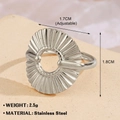 Silver stainless steel heart ring with pleated round design and adjustable band - Fan Shape Disk 672 / Steel