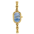 Montre vintage dorée élégante avec cadran ovale en nacre bleue et bracelet en métal - Or Bleu