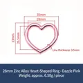 Anillo de corazón rosa en aleación de zinc para accesorios DIY, 35x33mm, brillo metal - Rosa Iridiscente