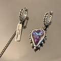 Asymmetric heart earrings with violet stone and silver branding plate by Justine Clenquet - Asymmetric Heart Blue-Purple Gradient Crystal Dangle Earrings(ED1697)