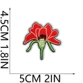 Detailed macro view showing the 5x4.5cm red flower embroidery patch dimensions - No.20 (Large Red Flower)