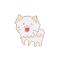 Creative enamel brooch featuring a fluffy white dog with gold edges and pink tongue - White Pomeranian