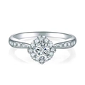Elegant silver halo moissanite ring with a brilliant round center stone and side accents - One-carat Ring Ljz-100 / Adjustable Open
