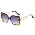 Fashionable oversized square sunglasses with purple yellow gradient frames and gold metal temples - Purple Tea Frame Gradient Grey Lens
