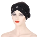 Black milk silk turban with twisted braid design and silver beads for women - Black with Silver Beads