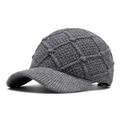Women's warm winter knit baseball cap in grey featuring textured diamond pattern - Gray