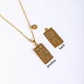 Golden Libra zodiac pendant necklace with tarot style engraving in polished stainless steel - Libra / Gold