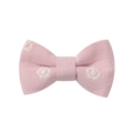 Detailed close-up of pink fabric hair clip with white embroidered floral patterns - Soft Pink Embroidered Style (3)