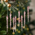 Rosa Spirale Eiszapfen Christbaumschmuck Set mit transparenter Textur und Bokeh-Lichtern - 12 Stk./Packung / Rosa