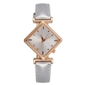 Women's quartz watch with rose gold diamond-shaped case and grey leather strap - White
