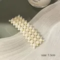 Elegant 7.5cm rectangle pearl hair clip for women with premium polished finish - Square Mixed Sized Pearls